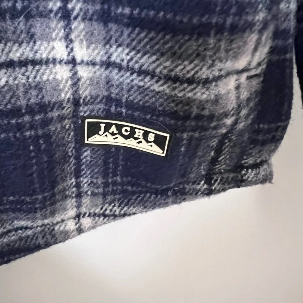 JACHS Men's Plaid Thick Quilted Blue Shirt Jacket Wool Blend Lumberjack Layering